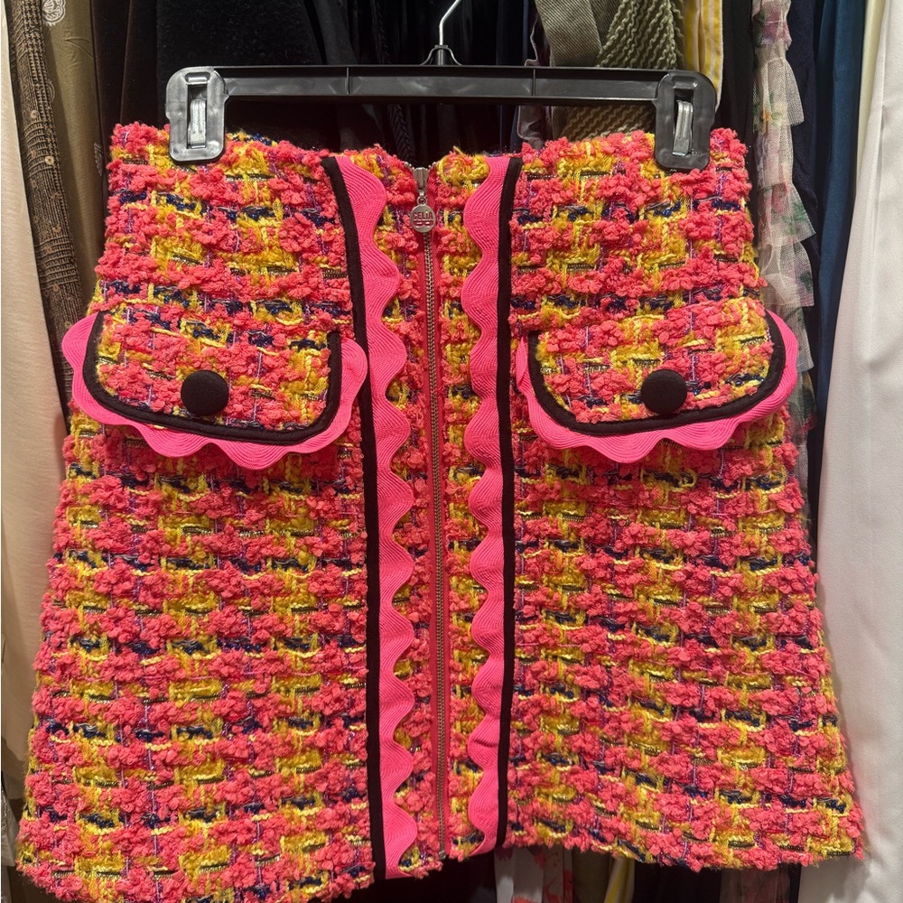 CeliaB Pink and Yellow Textured Mini Skirt